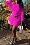 Pure Color Sexy Tops Skirts Sets R6435