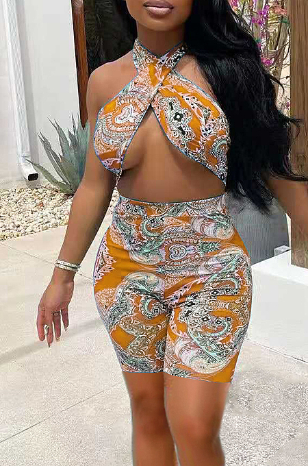 Euramerican Fashion Chest Wrap Print Jumpsuits TK6177