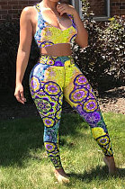 Sexy Halter Neck Chest Wrap Printing Tight Yoga Suits Two-Pieces AMM8344