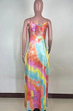 Pure Color Sexy Condole Belt Open Fork Long Dress R6426