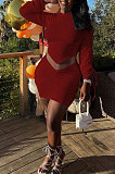 Pure Color Sexy Tops Skirts Sets R6435