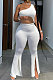 Sexy Sleeveless Inclined Shoulder Pure Color Opne Fork Pants Sets AMM8345