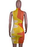 Printing Sexy Ruffle Sleeveless Mini Dress R6423