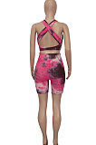 Walf Checks Casual Vets Tie Dye Sport Fifve Shorts Two-Pieces Q821