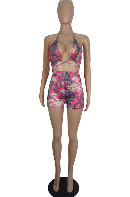 Summer Sexy Coloured Drawing Print Sling Jumpsuits LS6439