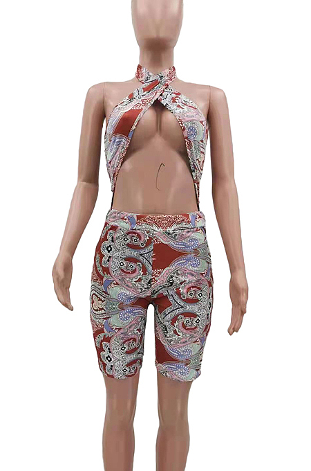 Euramerican Fashion Chest Wrap Print Jumpsuits TK6177