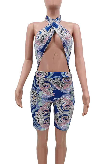 Euramerican Fashion Chest Wrap Print Jumpsuits TK6177