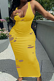 Deep V Neck Cultivate One's Morality Hole Hurnt Flower Sexy Long Dress Q829