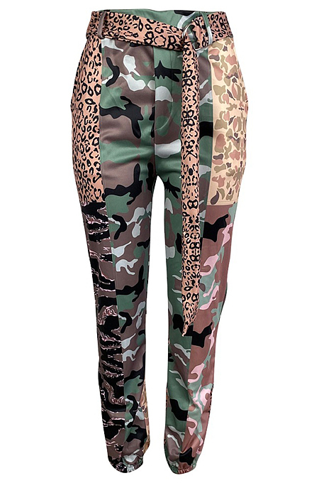 Fashion Casual Camouflage Leopard Grain Cargo Pants With A Belt LS6435