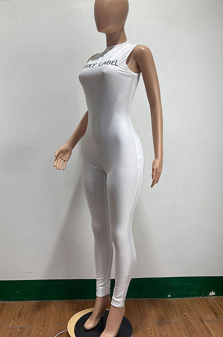 Spring Summer Sleeveless Pure Color Embroidered Tight Yoga Suits Bodycon Jumpsuits AMM8340