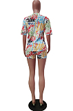 Casual Graffiti Print Sports Short Sleeve Shorts Two-Piece TRS1138