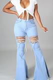 Summer Casual Water Washing Bind Cowboy Flared Pant E8596 