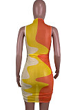 Printing Sexy Ruffle Sleeveless Mini Dress R6423