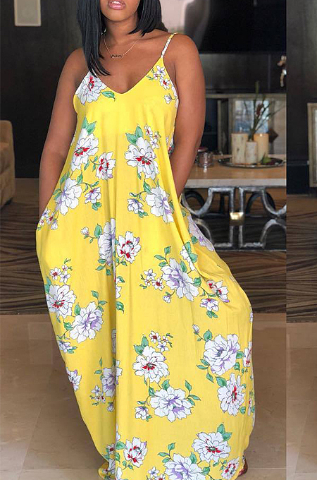 Fshion Digital Printing Irregularity Sling Dress LS6167
