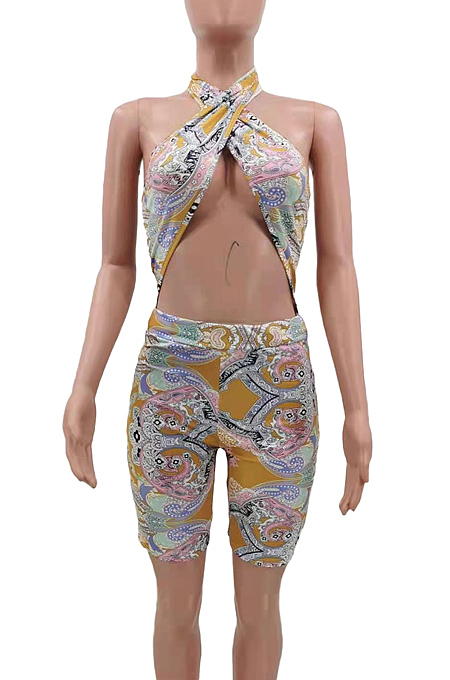 Euramerican Fashion Chest Wrap Print Jumpsuits TK6177