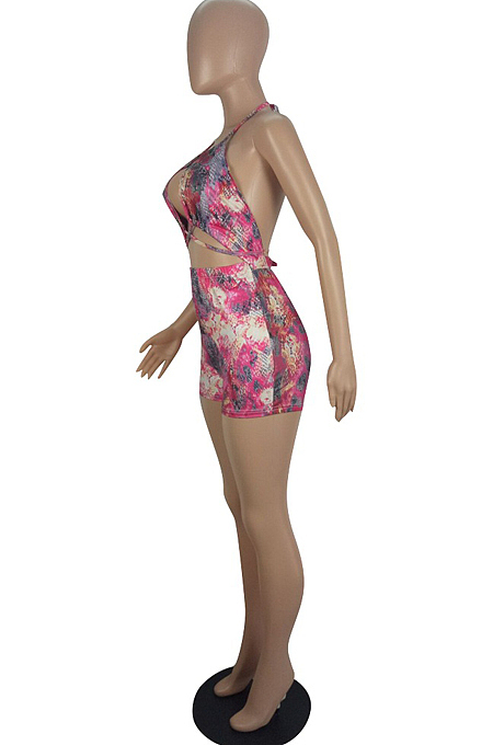 Summer Sexy Coloured Drawing Print Sling Jumpsuits LS6439