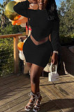 Pure Color Sexy Tops Skirts Sets R6435