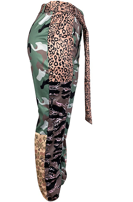 Fashion Casual Camouflage Leopard Grain Cargo Pants With A Belt LS6435