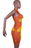 Printing Sexy Ruffle Sleeveless Mini Dress R6423