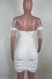 Sexy Irregularity Sleeve Pure Color Mini Dress R6430