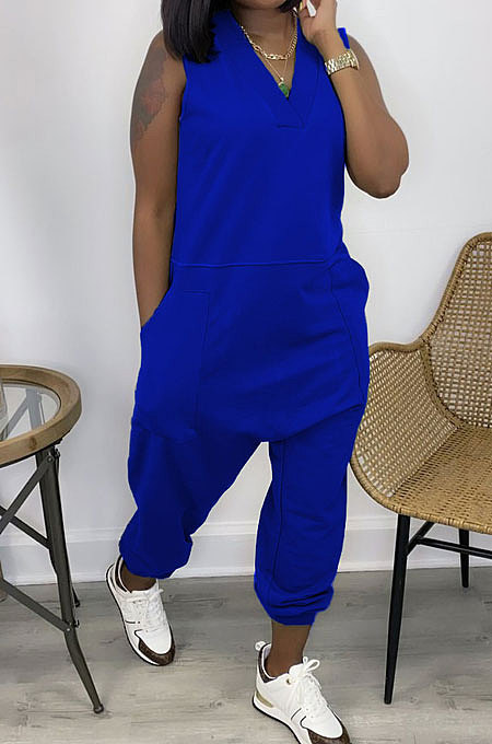 Pure Color Sleeveless Loose Casual Jumpsuits R6427
