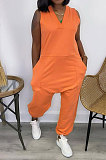 Pure Color Sleeveless Loose Casual Jumpsuits R6427
