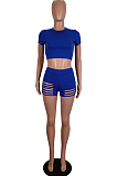 Short Sleeve T-Shirt Short Pants Hurnt Folwer Two-Piece LS6415