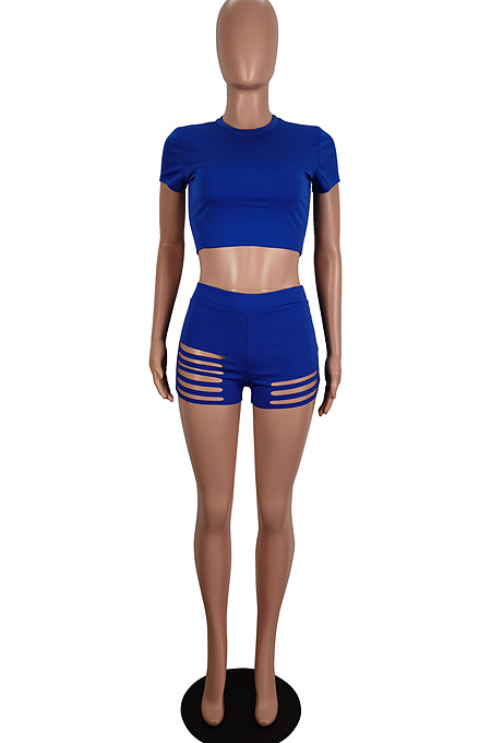 Short Sleeve T-Shirt Short Pants Hurnt Folwer Two-Piece LS6415