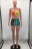 Fashion Positioning Print Sexy Boob Tube Top Shorts Two-Piece HH8974