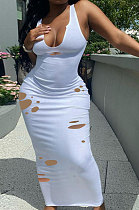 Deep V Neck Cultivate One's Morality Hole Hurnt Flower Sexy Long Dress Q829