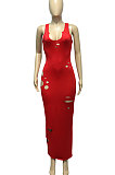 Deep V Neck Cultivate One's Morality Hole Hurnt Flower Sexy Long Dress Q829
