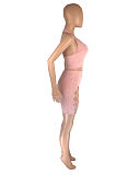 Sexy Pure Color  Hole  Bandage Halter  Shorts Sets SML8241