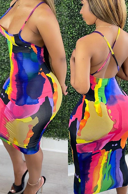 Euramerican Sping Summer Print Sling Tight Dress H1638