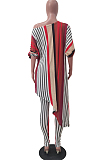 Fashion Stripe Print Irregular T-Shrit Two-Piece TRS1156