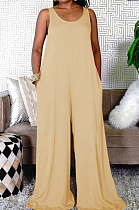 Euramerican Casual Pure Color Vest Loose Pant Jumpsuits TRS1153
