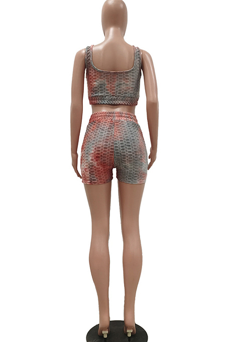 Fashion Women Tie Dye Yoge Sports Vest Shorts Two-Piece TRS1145