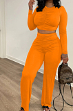 Euramerican Pure Color Casual Fold Long Sleeve Loose Pants Sets TRS1149