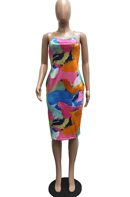 Euramerican Sping Summer Print Sling Tight Dress H1638