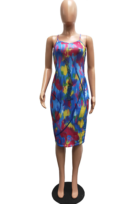 Euramerican Sping Summer Print Sling Tight Dress H1638