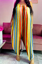 Colorful Contrast Color Printing Loose Condole Belt Casual Jumpsuit MOL165