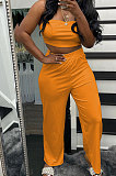 Fashion Pure Color Chest Wrap Loose Long Pants Sets R6436