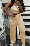 Fashion Pure Color Chest Wrap Loose Long Pants Sets R6436