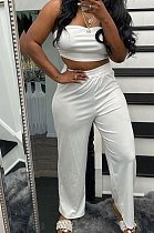 Fashion Pure Color Chest Wrap Loose Long Pants Sets R6436