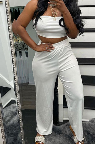 Fashion Pure Color Chest Wrap Loose Long Pants Sets R6436