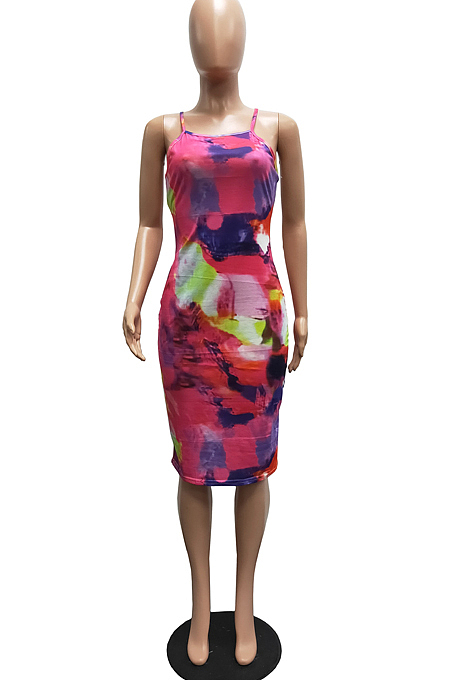 Euramerican Sping Summer Print Sling Tight Dress H1638