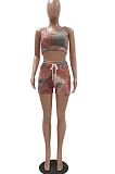 Fashion Women Tie Dye Yoge Sports Vest Shorts Two-Piece TRS1145