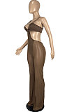 Trendy Double Net Yarn Condole Belt Tight Wide Leg Jumpsuits CY1333