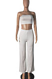 Fashion Pure Color Chest Wrap Loose Long Pants Sets R6436
