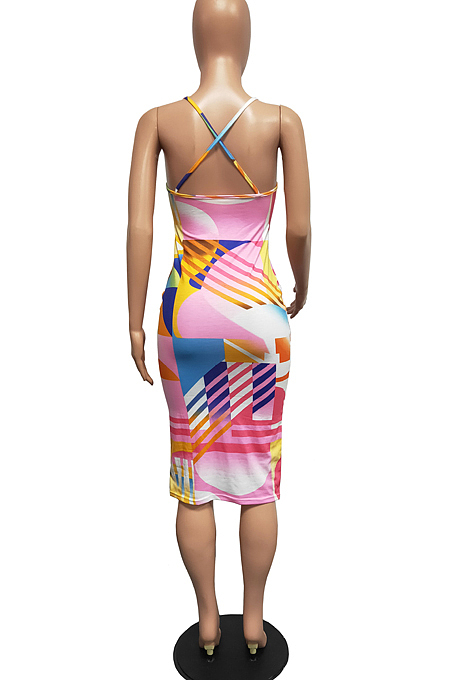 Euramerican Sping Summer Print Sling Tight Dress H1638