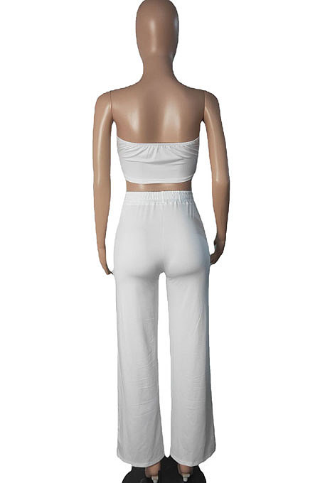 Fashion Pure Color Chest Wrap Loose Long Pants Sets R6436